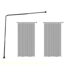 Kit Varao em L Suporte haste Banheiro Box Preto 100X100cm + 2 Cortina Box LISA - CINZA Kit Varao em L Suporte haste Banheiro Box Preto 100X100cm + 2 Cortina Box LISA - CINZA