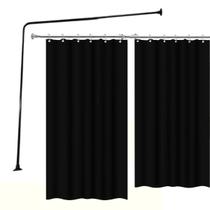 Kit Varao em L Suporte haste Banheiro Box Preto 100X100cm + 2 Cortina Box LISA - PRETA Kit Varao em L Suporte haste Banheiro Box Preto 100X100cm + 2 Cortina Box LISA - PRETA