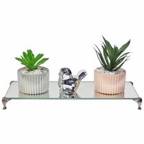 Kit Vasinhos Cerâmica C/ Suculentas Bandeja Vidro Passarinho Kit Vasinhos Cerâmica C/ Suculentas Bandeja Vidro Passarinho