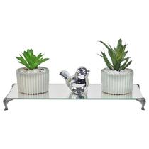 Kit Vasinhos Cerâmica C/ Suculentas Bandeja Vidro Passarinho Kit Vasinhos Cerâmica C/ Suculentas Bandeja Vidro Passarinho