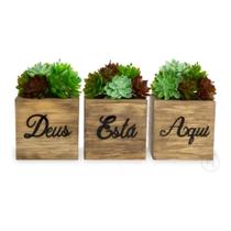 Kit Vasinhos Decorativos - Conjunto C/3 Frases Espelhadas Preto - Deus Está Aqui