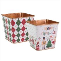 Kit Vaso Cachepot Natalino Pote De Metal Estampado 9cm 2UN - Magizi