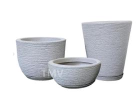 Kit Vaso Cone P+bacia N1+vaso N1 Decorativo Jardim Polie-cinza
