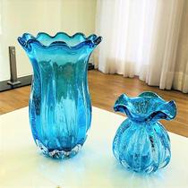 Kit Vaso de Vidro Murano Azul Aquamarine (2 Peças)