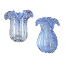 Kit Vaso de Vidro Murano Azul Suave Luxo 2 Peças