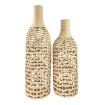 Kit Vaso Decorativo Fibra Natural Bege Garrafa Decorativa