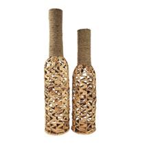 Kit Vaso Decorativo Fibra Natural Bege Garrafa Fina