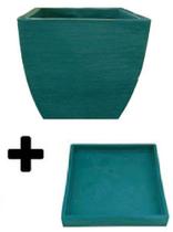 Kit Vaso Planta + Prato 30x30 Moderno Trapézio Polietileno