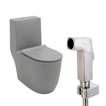 Kit Vaso Sanitário Monobloco Amazonita e Ducha Higiênica para Banheiro Jacuí - Cinza e Prata Kit Vaso Sanitário Monobloco Amazonita e Ducha Higiênica para Banheiro Jacuí - Cinza e Prata
