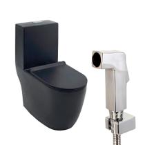 Kit Vaso Sanitário Monobloco Amazonita e Ducha Higiênica para Banheiro Jacuí - Preto e Prata Kit Vaso Sanitário Monobloco Amazonita e Ducha Higiênica para Banheiro Jacuí - Preto e Prata