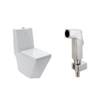 Kit Vaso Sanitário Monobloco Opala e Ducha Manual Jacuí Pingoo.casa - Branco e Prata
