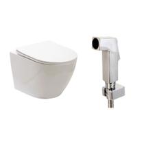 Kit Vaso Sanitário Suspenso Hematita e Ducha Manual Jacuí Pingoo.Casa - Branco e Prata