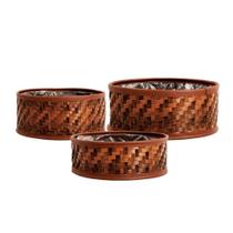 Kit Vasos Cestos Cachepots em Fibra Sintética Marrom - 3pcs
