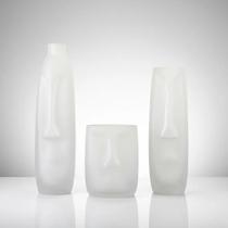 Kit Vasos Vidro Escultura Faces Fosco 3 Peças
