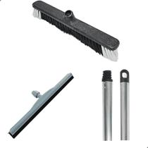 Kit Vassoura 40cm Rodo 45cm com Cabo Alumínio 1,20m Ideal para Limpeza Doméstica e Profissional