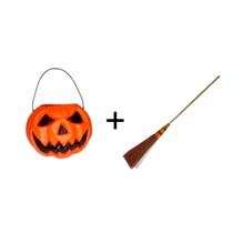 Kit Vassoura de Bruxa + Balde de Abobora Acessório Halloween Kit Vassoura de Bruxa + Balde de Abobora Acessório Halloween