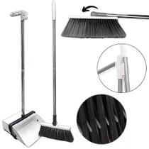 Kit Vassoura e Pá Ajustável 2in1 Com Limpa Cerdas Suporte Parede Compacto Ambientes Pequenos