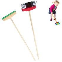 Kit vassoura e rode infantil com cabo de madeira brinquedo