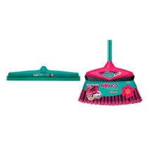 Kit Vassoura Rodo 40cm Limpeza Varrer Pano Água Piso Casa Limpeza Completa Alta Durabilidade Resistênte Calçada Quintal Varanda Banheiro Multiuso