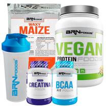 KIT Vegan Protein 500g + Waxy Maize 800g + BCAA 100g + PREMIUM Creatina 100g + Coqueteleira - BRN FOODS