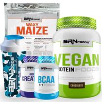 KIT Vegan Protein 500g + Waxy Maize 800g + BCAA 100g + PREMIUM Creatina 100g + Coqueteleira - BRN FOODS