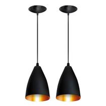 Kit Vegas 3 Pendentes Luminária Preto Com Cobre Em Alumínio E Pintura Eletrostática