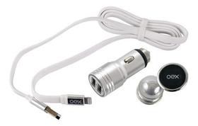 Kit Veicular OEX KV100 com Carregador Lightning e Suporte para Celular Prata, Compatível com iPhone, Prático e Ideal para Uso no Carro