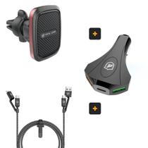 Kit Veicular: Suporte Tank Car + Cabo Defender 4 em 1 + Carregador Triplo Turbo Tank - Gshield Kit Veicular: Suporte Tank Car + Cabo Defender 4 em 1 + Carregador Triplo Turbo Tank - Gshield