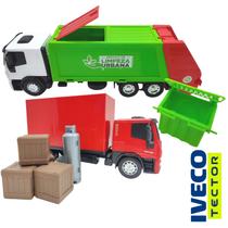 Kit 4 Iveco Caminhão Brinquedo Bebida Baú Basculante e Lixo em