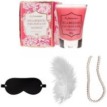 Kit Vela de Massagem Beijavel Morango Pena e Venda e Colar Kit Vela de Massagem Beijavel Morango Pena e Venda e Colar