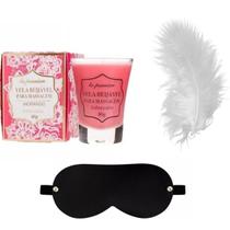 Kit Vela de Massagem Beijavel Morango Pena Sensação e Venda - Enaltecer