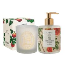 Kit Vela Perfumada 210g e Sabonete Líquido Figo Ambarado Arabesc Frutal Lenvie 350ml
