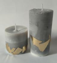 Kit velas em cera de soja aroma de jasmim, efeito de cimento e folha de our