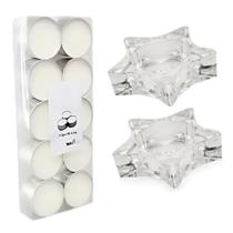 Kit Velas Redondas Castiçal Vidro Estrela Decoração