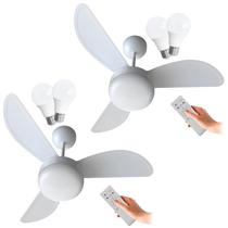 Kit Ventilador de Teto Ventisol Fênix Branco Controle Remoto, 02 Lâmpadas Led Inclusas Bivolt Inverter 2 unidades