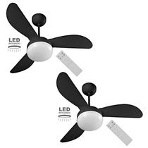 Kit Ventilador de Teto Ventisol Fênix Inverter Black C Controle Remoto e Placa LED 20W Integrada Bivolt 2 unidades