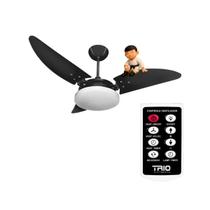 Kit ventilador teto ventex nina 127v led 18w 3000k preto + controle remoto trio