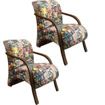 Kit Vênus 2 Poltronas de 1 Lugar Braço Madeira Suede D Salla Kit Vênus 2 Poltronas de 1 Lugar Braço Madeira Suede D Salla