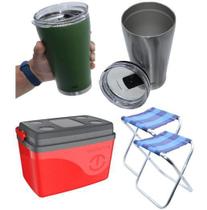 Kit Verao 2 Copos Termico 2 Banquetas Cooler Praia Churrasco
