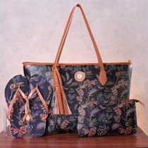 Kit Verão Feminino Completo Bolsa Praia + Chinelo + Necessaire Estilo Tropical