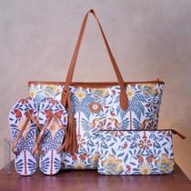 Kit Verão Feminino Completo Bolsa Praia + Chinelo + Necessaire Estilo Tropical