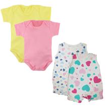 Kit Verão Roupa de Bebê 4 Peças Body Curto e Macacão Regata