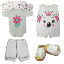 Kit Verão Roupa de Bebê 5 Peças Body Macacão Regata e Short