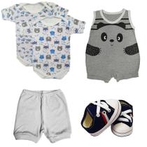 Kit Verão Roupa de Bebê 5 Peças Body Macacão Regata e Short Kit Verão Roupa de Bebê 5 Peças Body Macacão Regata e Short