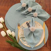 Kit Verde Água capa de sousplat guardanapo tecido anel 36un