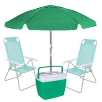 Kit Verde Cooler 36l + 2 Cadeiras de Praia 4 Posicoes + Guarda-sol 1,60 M Bel