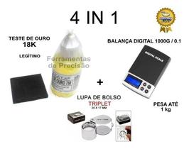 Kit Verifica Ouro - Pedra Peq + Ácido 18k + Balança 1 Kg + Lupa