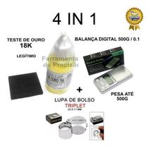 Kit Verifica Ouro - Pedra Peq + Ácido 18k + Balança 500g + Lupa