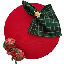 Kit Vermelho Natal 4 Lugares Capa Sousplat Guardanapo PG Kit Vermelho Natal 4 Lugares Capa Sousplat Guardanapo PG