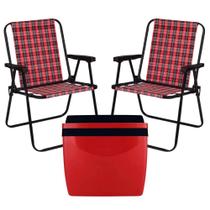 Kit Vermelho / Preto Caixa Termica Cooler 34 L + Duas Cadeiras de Praia Mor